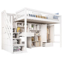 KINDERBETT 90/200 cm mit Schreibtisch, Treppe, Kleiderschrank und Stauraum aus Massivholz/MDF, Weiß - Weiß, Holzwerkstoff (90/200cm) - Redom