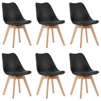 STUHL DOZZA 6-er Set, Schwarz Kissen aus Kunstleder - Schwarz, Holz/Kunststoff (49/82/43cm) - Komodee