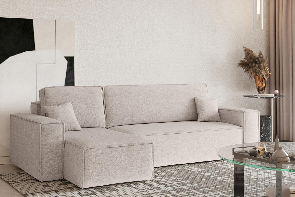 ECKSOFA, Best L-Form, Stoff Neve, Beige, Links - Beige, Holz (142/244cm) - Kaiser Möbel
