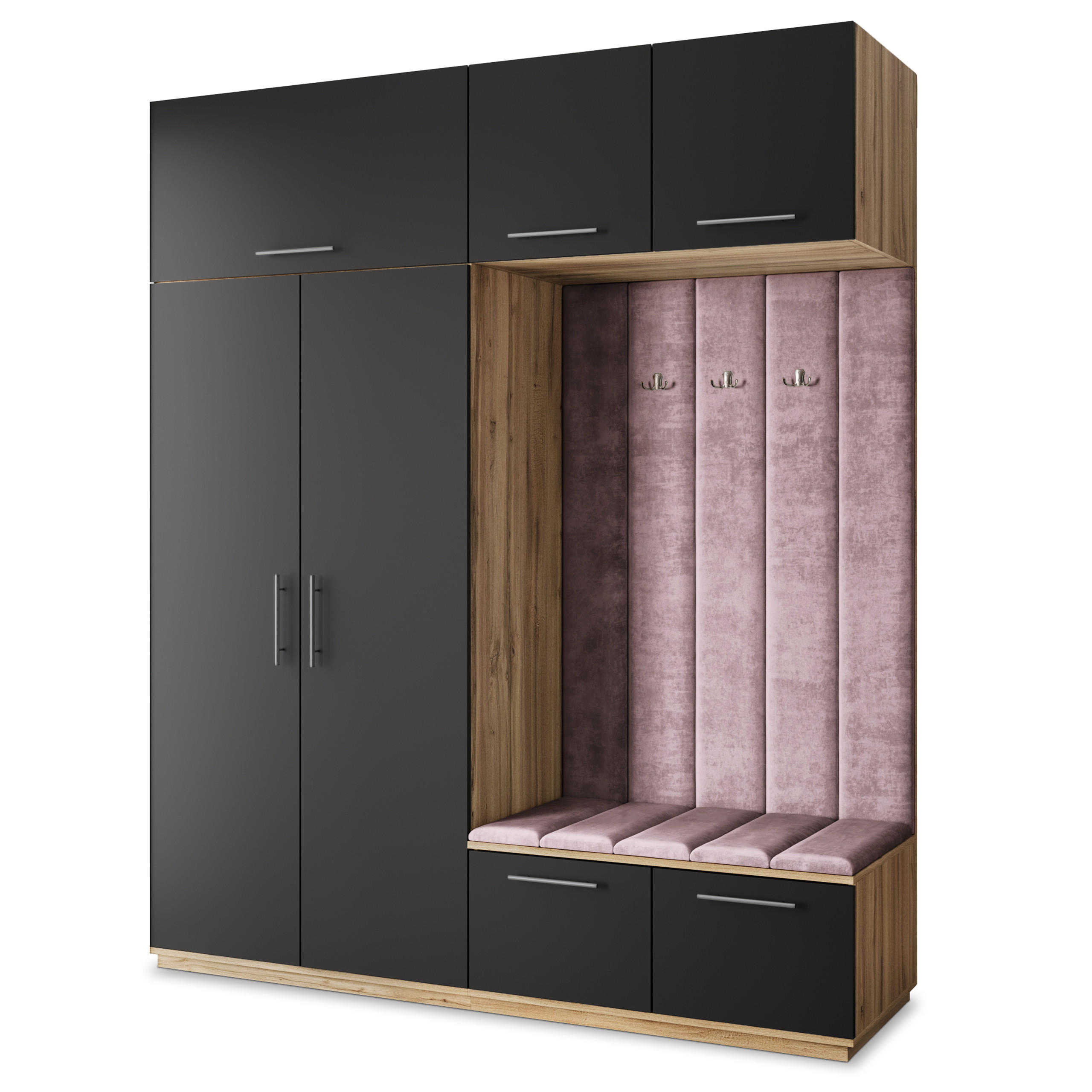 Masseno Garderobenschrank Eiche Wotan, Schwarz, Lila 200x240x60 cm