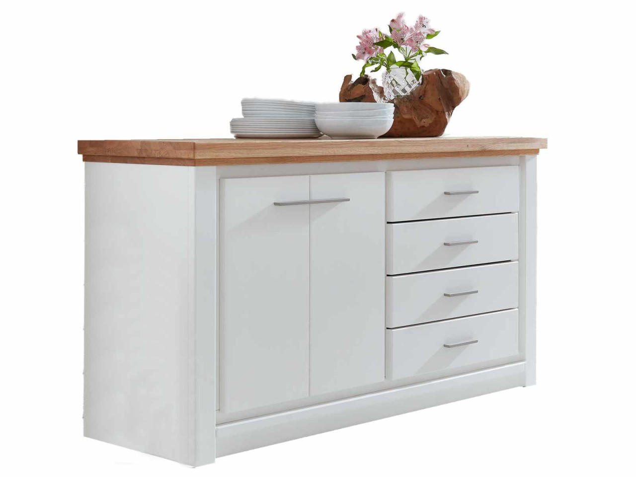 SIDEBOARD 2-trg 4 Schubladen weiß Olbia Wildeiche 141/45/82 cm - Weiß/Braun, Holz (141/82/45cm) - Casamia Massive Möbel