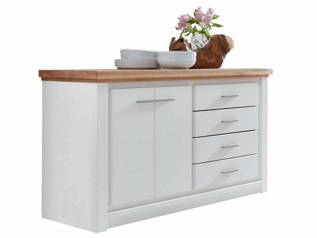 SIDEBOARD 2-trg 4 Schubladen weiß Olbia Wildeiche 141/45/82 cm - Weiß/Braun, Holz (141/82/45cm) - Casamia Massive Möbel