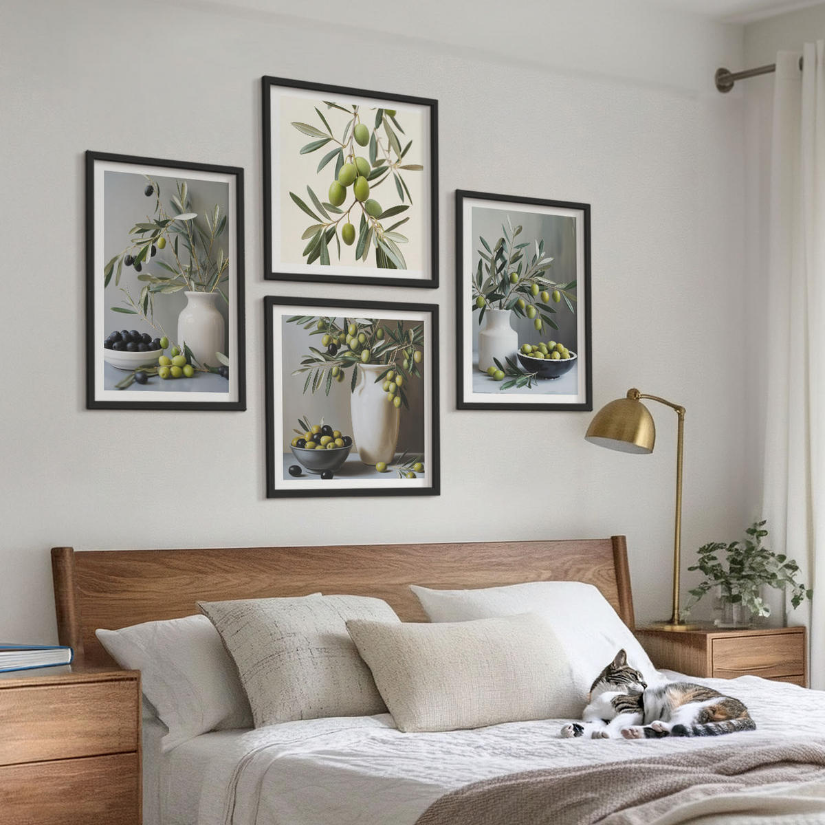 WANDBILDER 4er-Set - 50x50 cm & 40x60 cm Schwarzer Rahmen - Oliven in grauen Vasen - Schwarz, Kunststoff (50/50cm) - ArtPrintCave