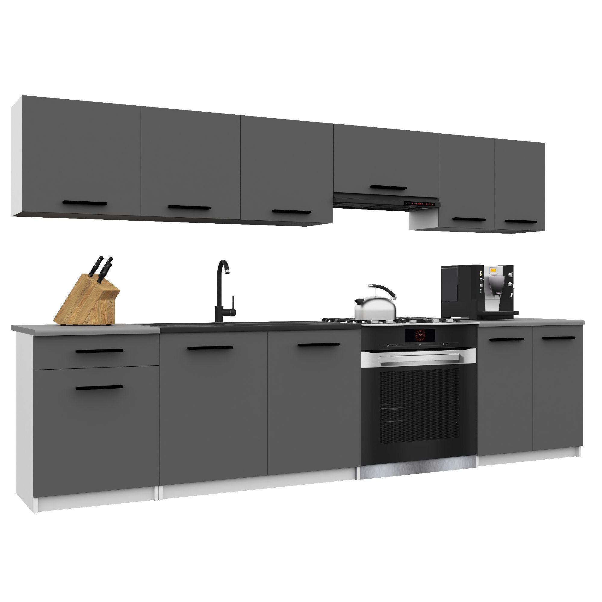 KÜCHENZEILE Italia 2 240 cm, mit Arbeitsplatten, Grau - Grau, Holz (240/143/60cm) - B BELINI GROUP