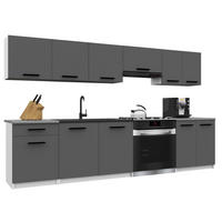 KÜCHENZEILE Italia 2 240 cm, mit Arbeitsplatten, Grau - Grau, Holz (240/143/60cm) - B BELINI GROUP
