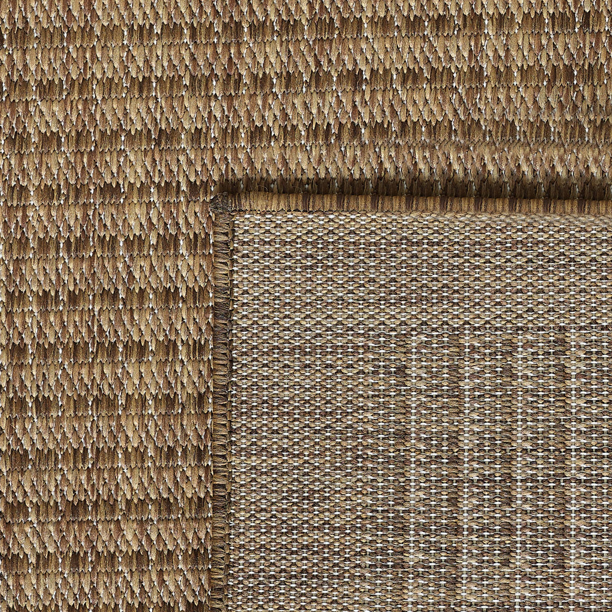 TEPPICH Outdoor Flachgewebe Uni-Farbe Polypropylen Balkon Braun Rund 160x160 - Braun, Textil (160/160cm) - KADIMA DESIGN