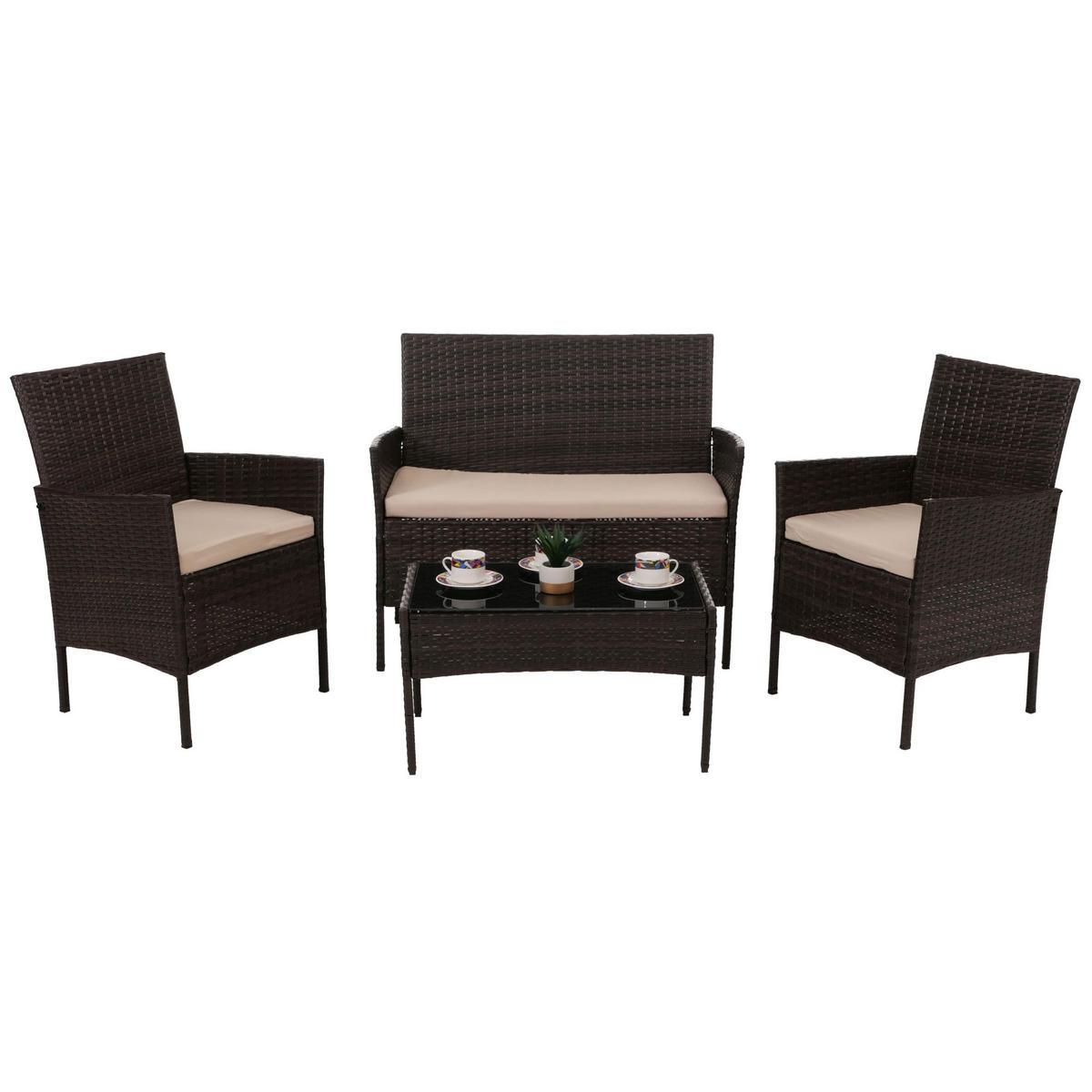 GARTEN-GARNITUR Poly-Rattan Braun - Braun, Metall - PROREGAL