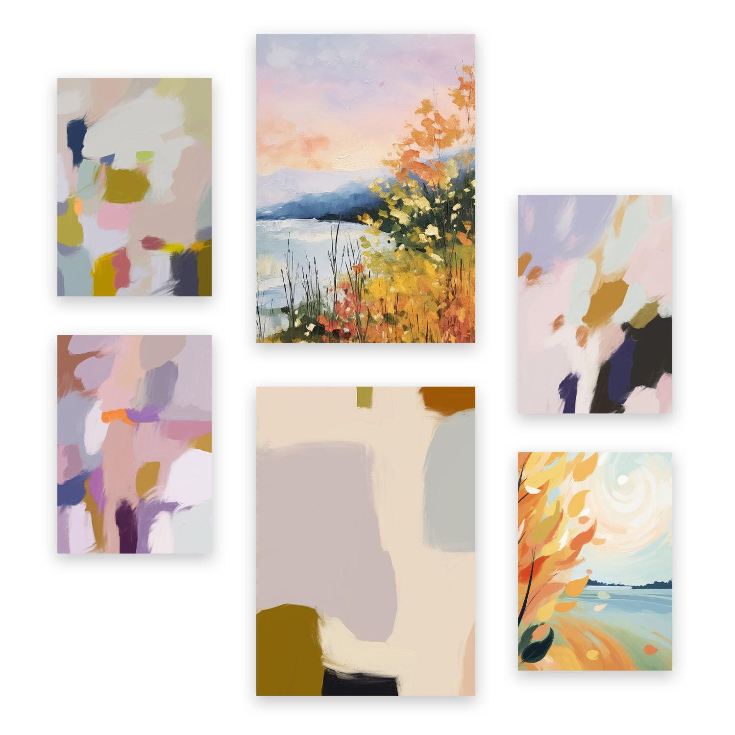 POSTER Set Mit 6 See Sonnenuntergang In Zusammenfassungen A3 & A4 Rahmenlos - Klar, Papier (29/3cm) - Nacnic