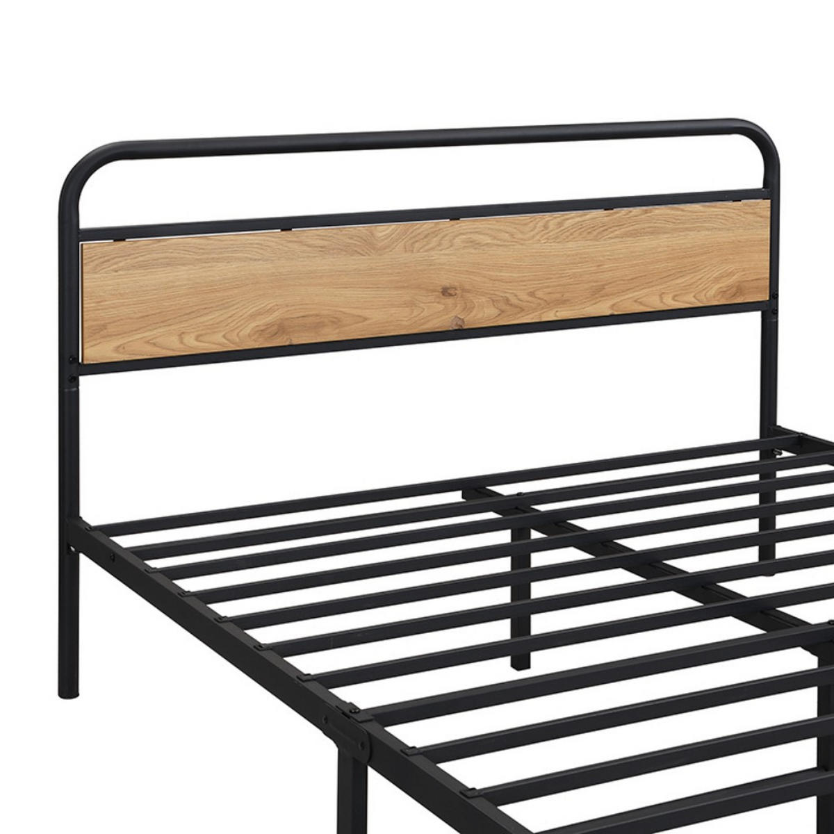 METALLBETT 140x200cm in Schwarz + Natur mit Flachbetten + Tisch + Vertikaler Garderobenständer - Naturfarben, Metall (140/200cm) - KOMHTOM