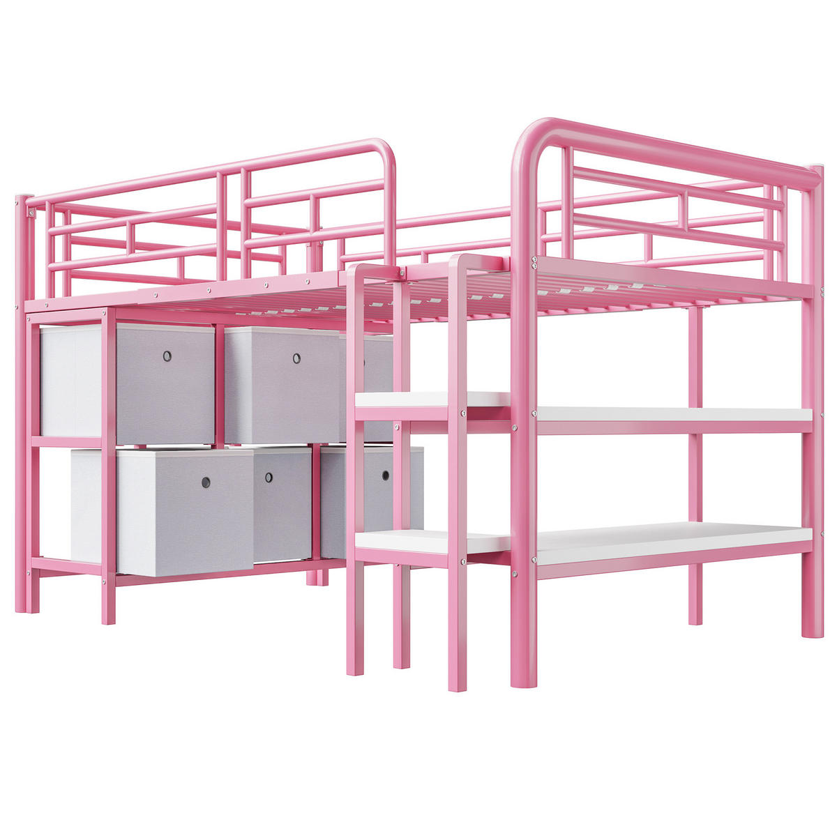 HOCHBETT 90/200 cm in Rosa mit Stauraum und breiten Stufen - Rosa, Metall (90/200cm) - BEAOK