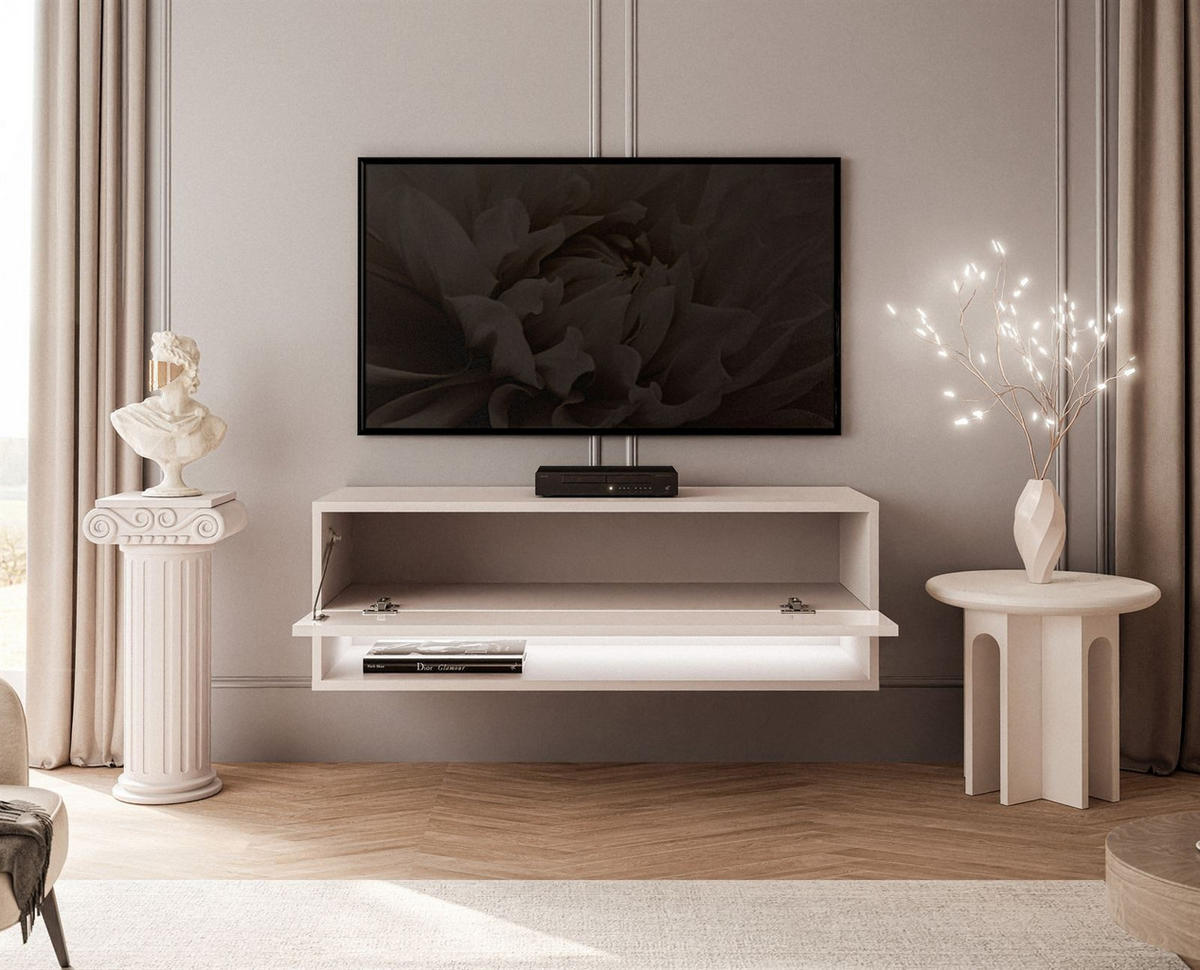 HÄNGESCHRANK TV-Möbel CALANTE 90 cm mit LED-Beleuchtung - Beige, Holzwerkstoff (90/30/35cm) - Lookway
