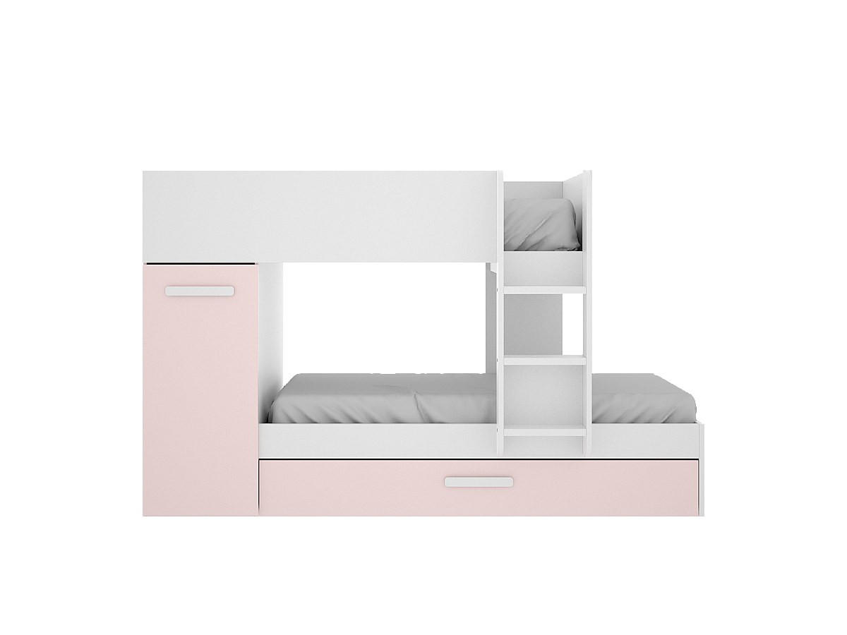 ETAGENBETT Ausziehbett mit Stauraum + Matratzen - 3x 90 x 190 cm - Weiß, Naturfarben & Rosa - ANTHONY - Pink/Weiß, Holz (97/243cm) - Vente-Unique