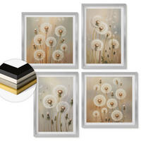 WANDBILDER 4er Set - 50x50 cm & 40x60 cm Silberner Rahmen - Weiße Löwenzahnblüten auf hellem Hintergrund - Silberfarben, Kunststoff (50/50cm) - ArtPrintCave