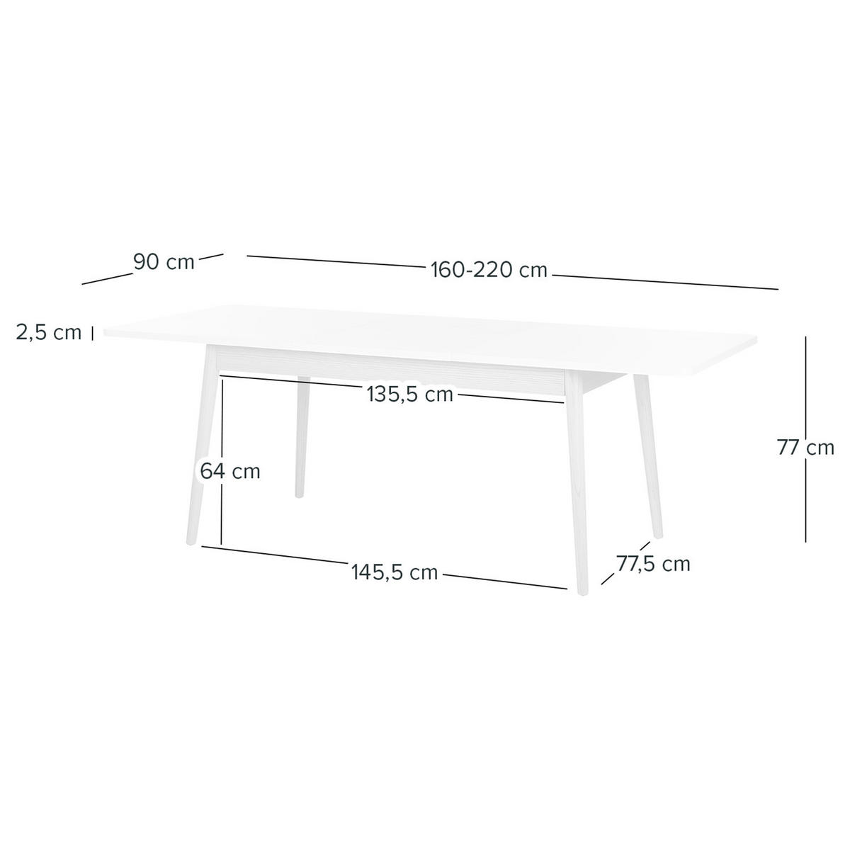 ESSTISCH mit Ausziehfunktion - Eiche teilmassiv - Weiß, Holzwerkstoff (90/160/77cm) - home24