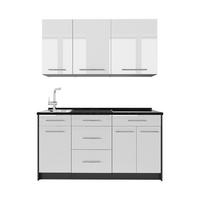 SINGLEKÜCHE Fame-Line, Weiß Hochglanz/Anthrazit, 150 cm, AP Anthrazit - Weiß Hochglanz/Anthrazit, Holzwerkstoff (150/82/60cm) - Vicco