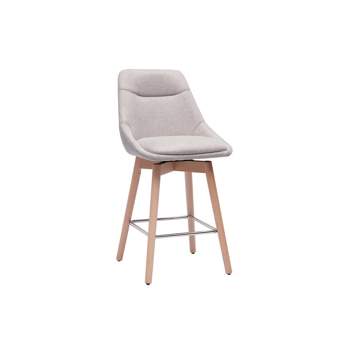 BARHOCKER, 360° drehbar, aus strukturiertem Samt-Effekt Stoff in Beige und hellem Holz H65 cm (2er-Set) ALESS - Beige, Textil (52.5/95.5/49.5cm) - Miliboo