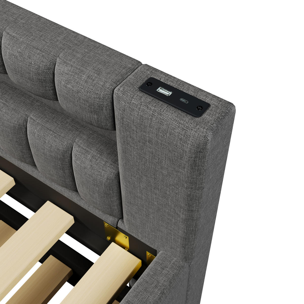 POLSTERBETT 90/200 cm Grau aus Leinen mit Ausziehbett und LED-Beleuchtung - Grau, Textil (90/200cm) - OKMYHOME