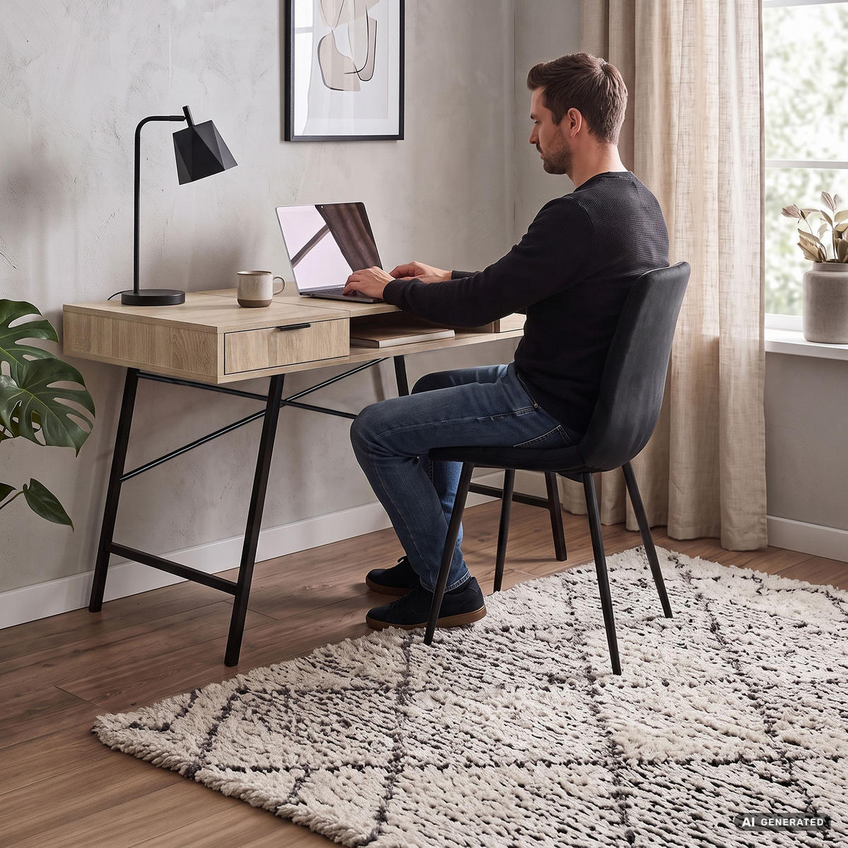 SCHREIBTISCH ARDEN 120 cm Sonoma Eiche - Schwarz/Sonoma Eiche, Holzwerkstoff (120/50/80.5cm) - Akord