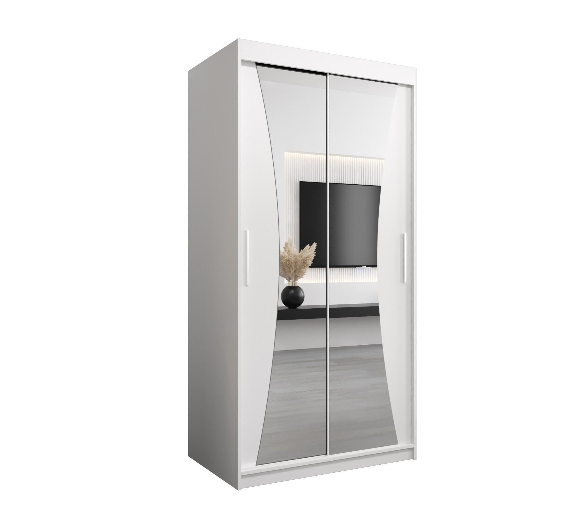 SCHWEBETÜRENSCHRANK 200/100/62 2-türig - Silberfarben/Weiß, Holz/Kunststoff (100/200/62cm) - Abiks Möbel