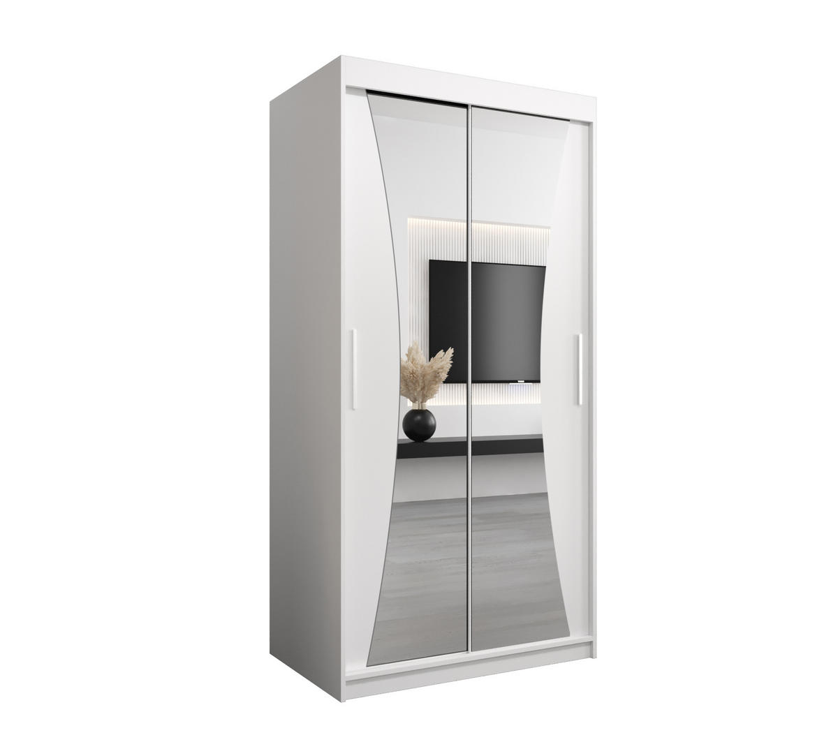 SCHWEBETÜRENSCHRANK 200/100/62 2-türig - Silberfarben/Weiß, Holz/Kunststoff (100/200/62cm) - Abiks Möbel