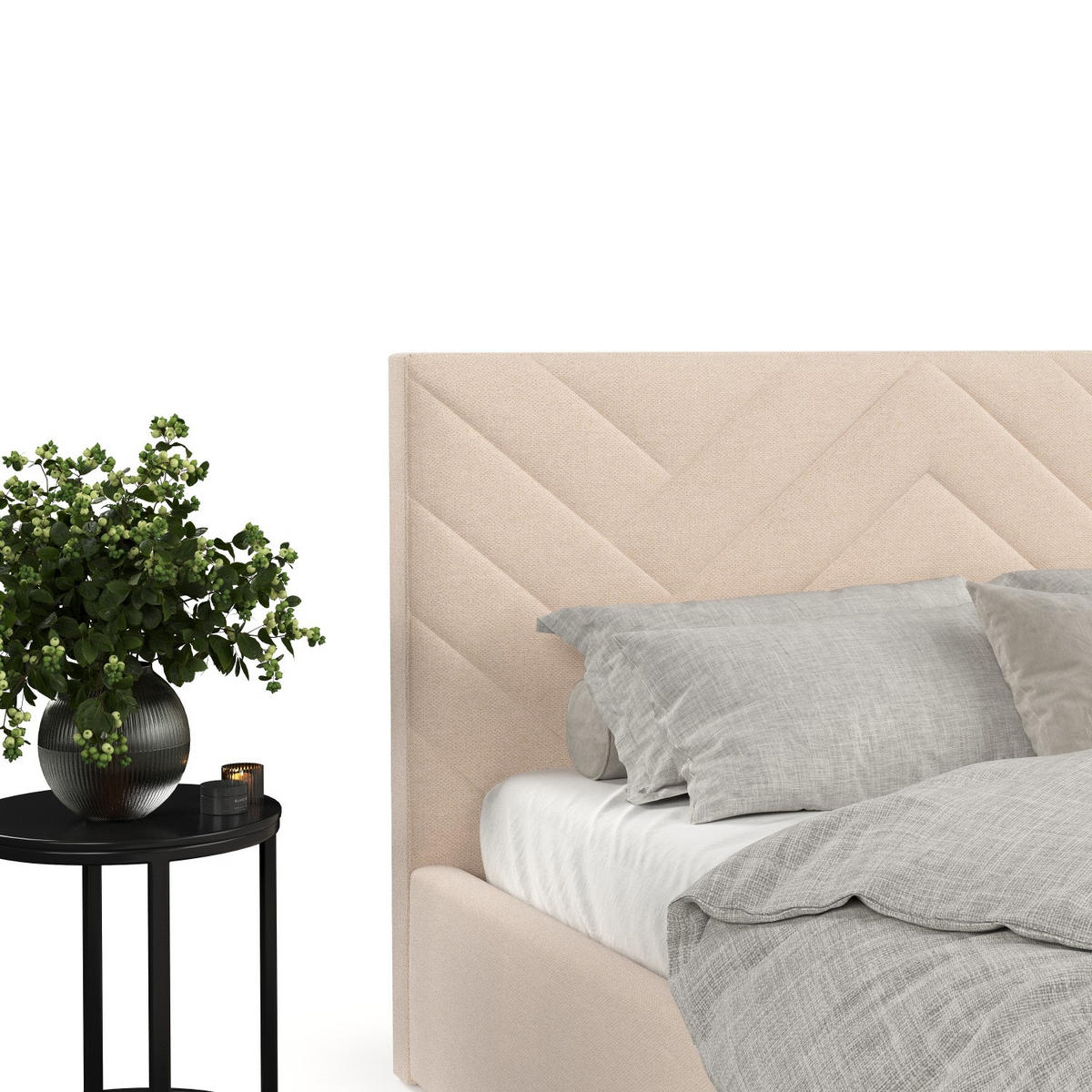 POLSTERBETT Arco 160/200 cm Creme im Asti Stoff - Creme/Schwarz, Holz/Holzwerkstoff (160/200cm) - AltaBeds