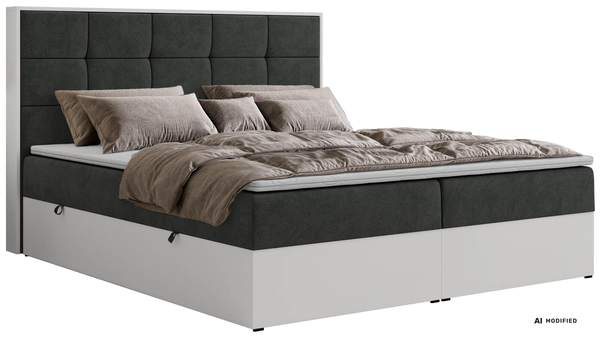 BOXBETT ALVIT 160/200 - Dunkelgrau Stukture - Topper Visco - H3 - Dunkelgrau/Schwarz, Kunststoff/Textil (160/200cm) - MKS