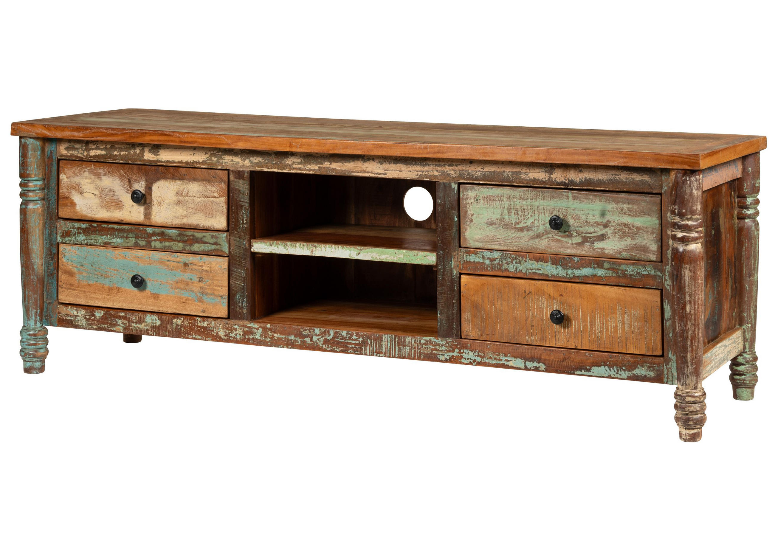 TV-BOARD Altholz 160x50x55 mehrfarbig lackiert FABLE #33 - Multicolor, Holz (160/55/50cm) - Massivmoebel24