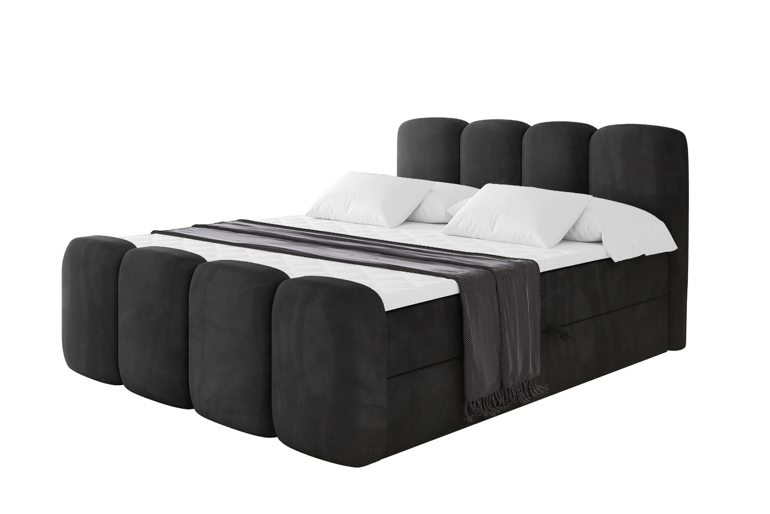 BOXBETT mit Matratze H4 - NINA-Z - 160x200 cm - Schwarz - Schwarz Hochglanz, Holzwerkstoff (160/200cm) - ALTDECOR