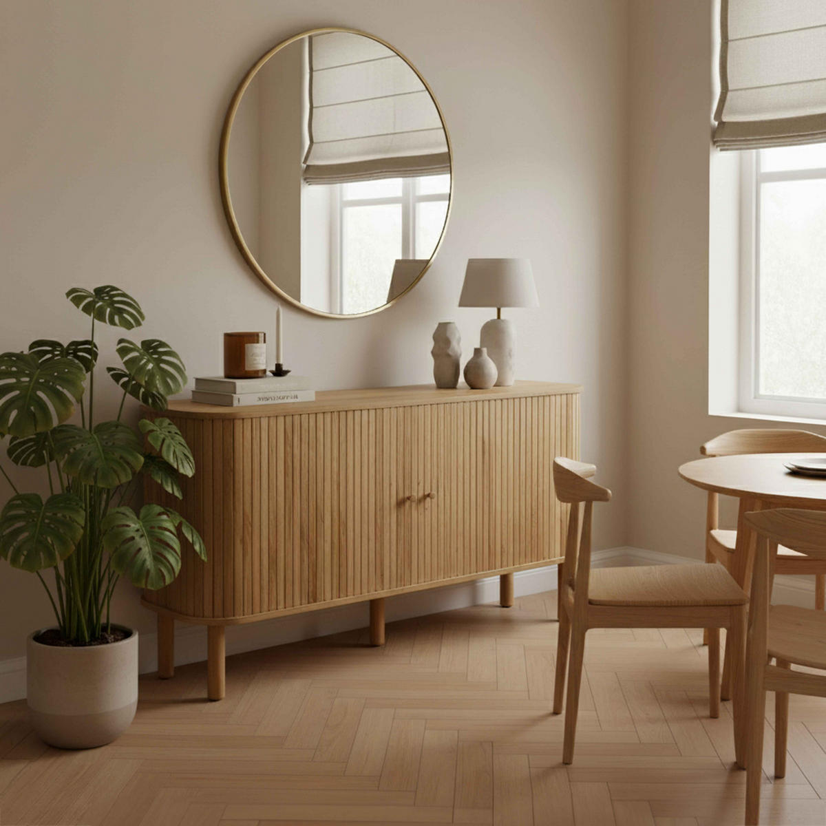 SIDEBOARD, helles Holzeffekt - Beige, Holz (140/76/40cm) - Oviala