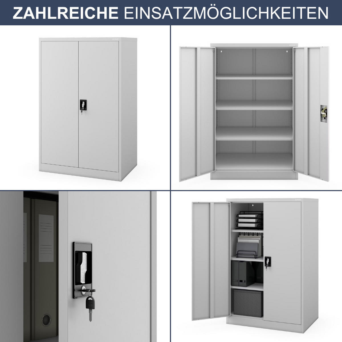 AKTENSCHRANK abschließbar KADO Flügeltüren 140x90x60cm Grau - Grau, Metall (90/140/60cm) - DELUKE