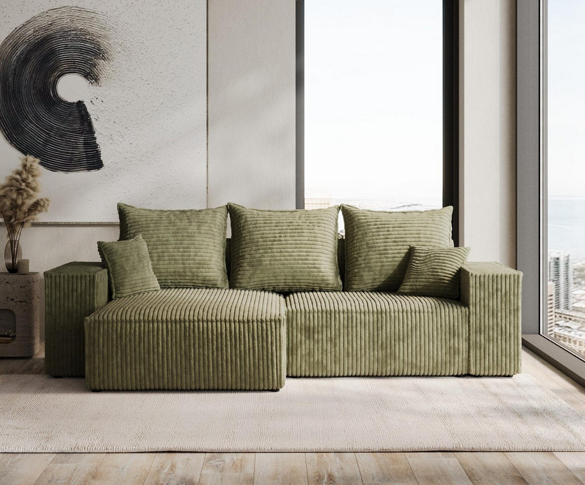 ROHOVÁ SEDAČKA SENSO, textil, Zelená - černá/zelená barva, dřevo/kompozitní dřevo (255/148cm) - AltaBeds