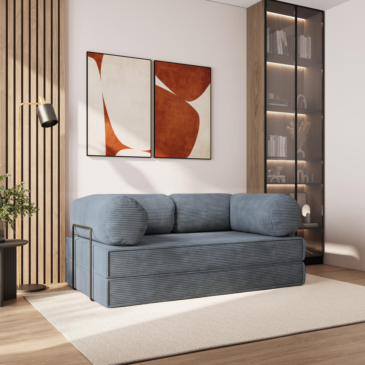 BETTSOFA ALVIO aus Schaumstoff Cordstoff Grau Schlaffunktion - Grau, Textil (170/68/80cm) - MASSENO