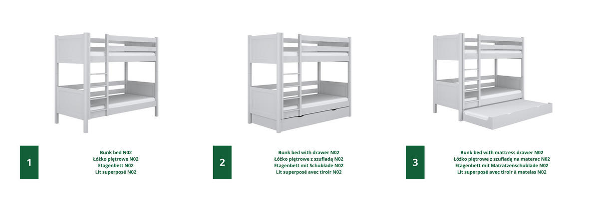 ETAGENBETT N02 mit Matratzenschublade Grau 80/200 - Grau, Naturmaterialien/Holz (80/200cm) - N-Wood