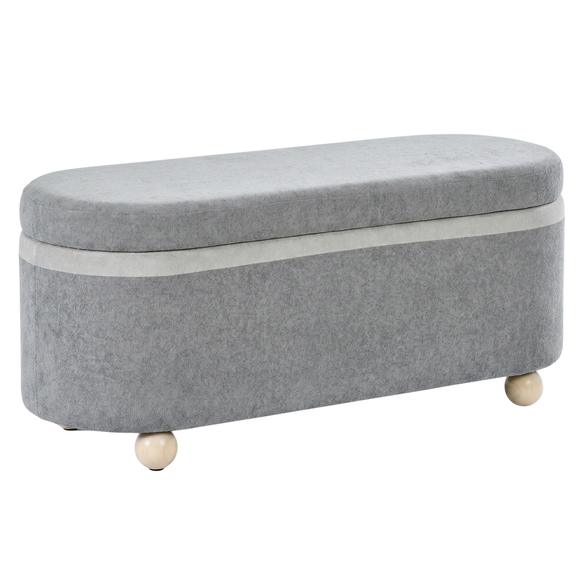 AUFBEWAHRUNGSTRUHE fleece grau 110 cm mit holzbeinen - Grau, Textil (110/47/41cm) - Urban Meuble
