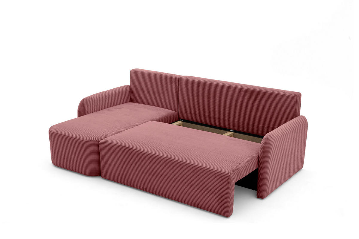 ECKSOFA CASPER L Links mit Schlaffunktion 132x198 Cord Rosa - Pink/Schwarz, Holz/Kunststoff (217/145cm) - NACANAPA