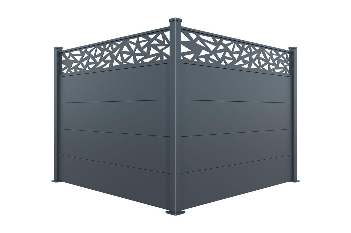 ALUMINIUMZAUN mit breiten Latten 4m H.150cm anthrazitgrau – geometrisches Muster von ALPIS RUIVO - Grau, Metall (400/150cm) - Sicaan