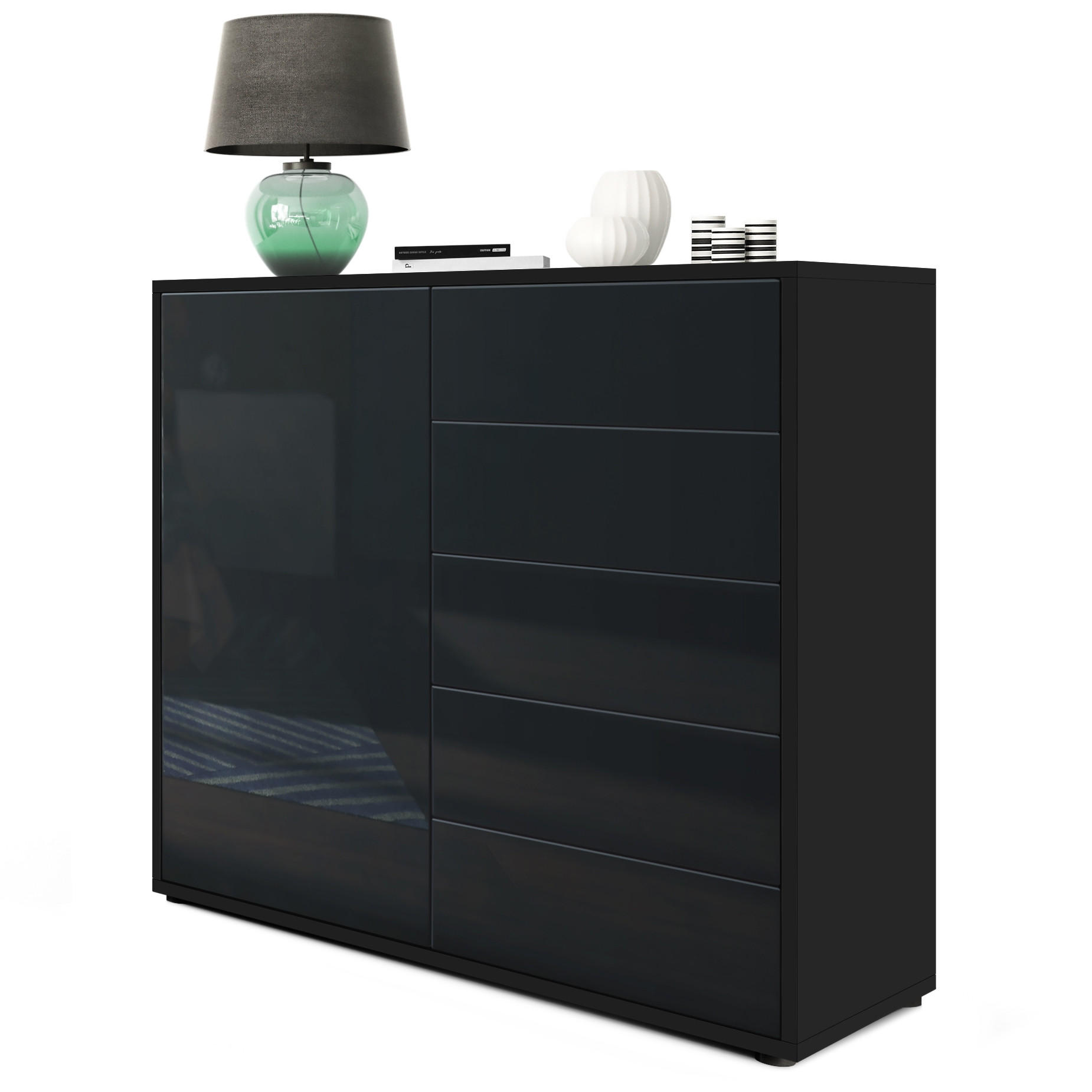 KOMMODE Ben Front in Schwarz Hochglanz - Schwarz Hochglanz, Holzwerkstoff (79/74/36cm) - Vladon