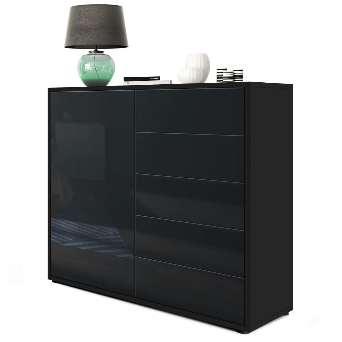 KOMMODE Ben Front in Schwarz Hochglanz - Schwarz Hochglanz, Holzwerkstoff (79/74/36cm) - Vladon