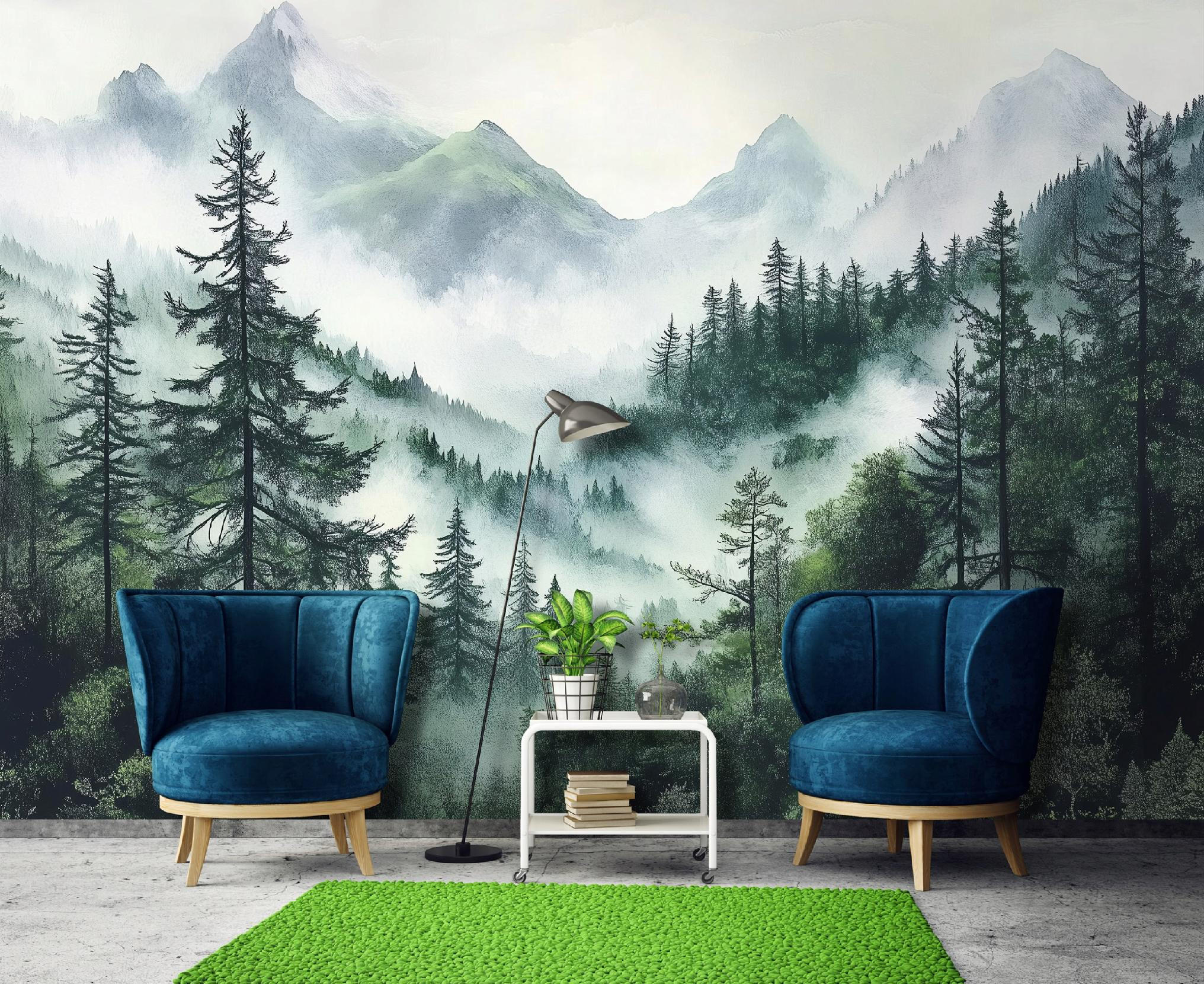 FOTOTAPETE Wald im Nebel Wohnzimmer Vlies Tapete 400x280 - Multicolor, Papier (400/280cm) - Wallarena