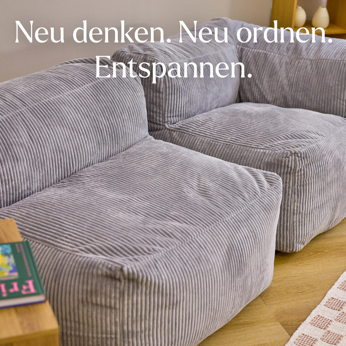 SITZSACK-SOFA 2-tlg.: Ecksessel, Sessel - Grau, Textil (550/68/100cm) - icon