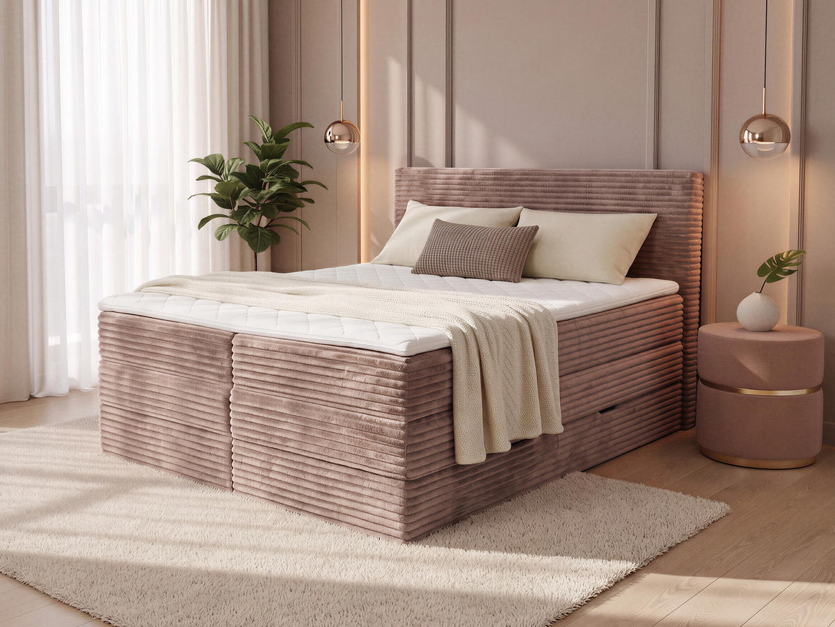 BOXSPRINGBETT Mollo Max - 160x200 - braun (Tilia 17, Cord) - Schwarz/Braun, Holz/Holzwerkstoff (160/200cm) - Sofnet