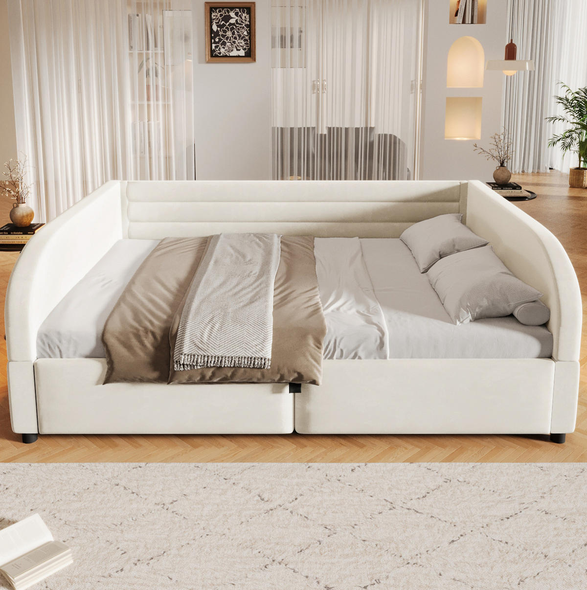POLSTERBETT 140/200 cm Beige mit hydraulischem Stauraum und LED - Beige, Textil (140/200cm) - MIVRAY