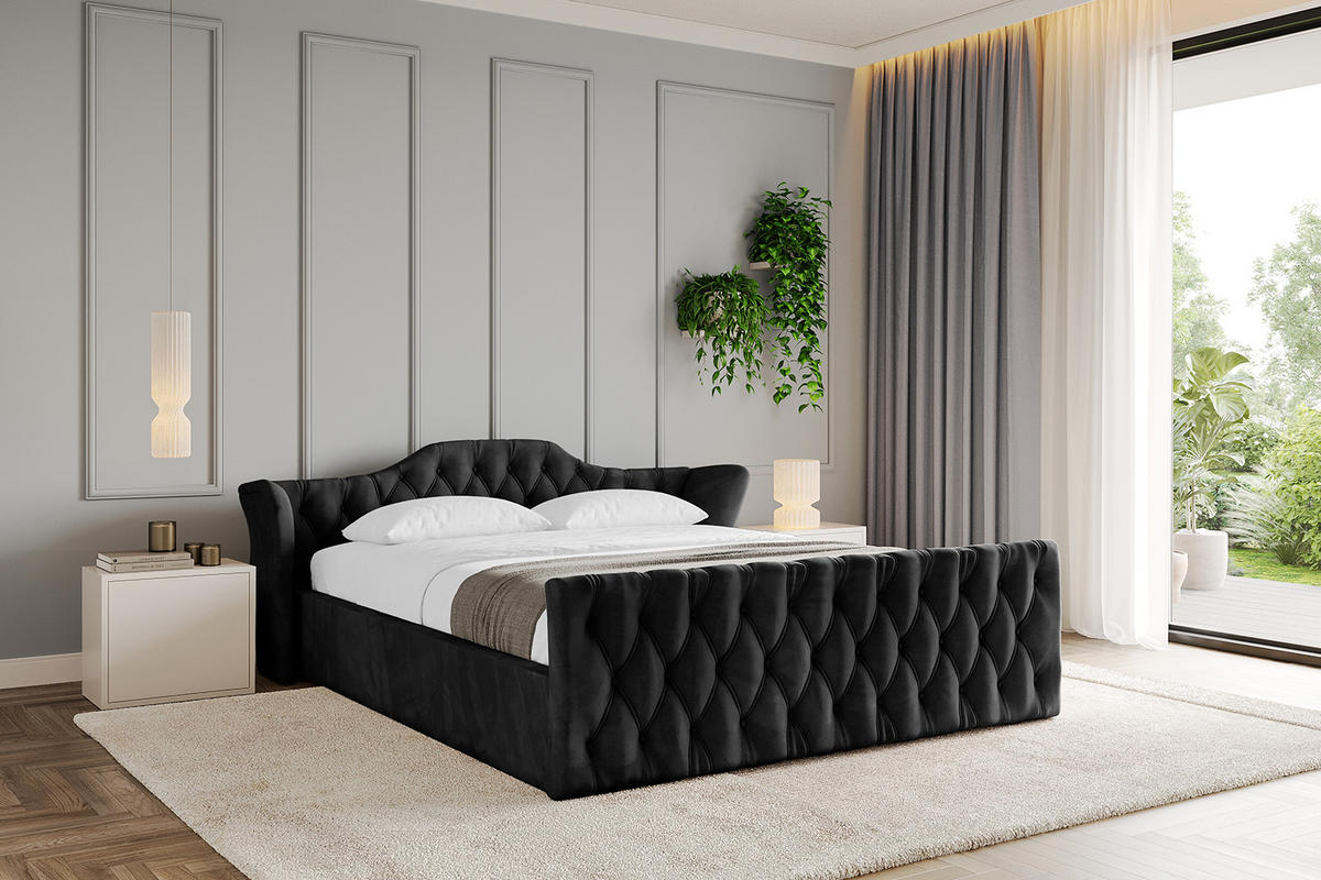 POLSTERBETT mit Bettkasten, Fußteil und Lattenrost, Boxbett mit Matratze H3/H4 - ZORAN-Z-V1 120x200 Schwarz - Schwarz, Holzwerkstoff/Textil (120/200cm) - ALTDECOR