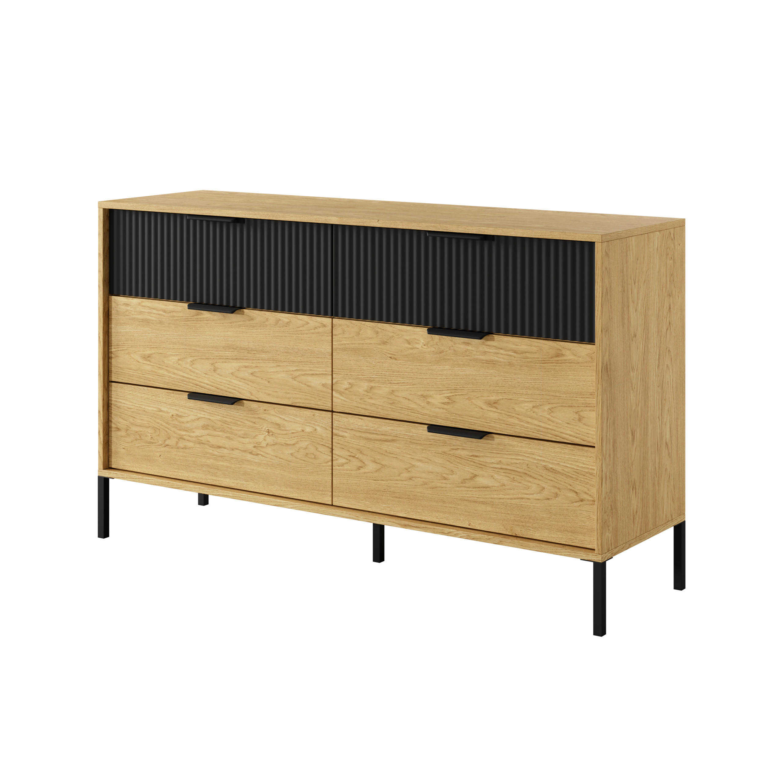 SIDEBOARD BALTICO 137/81/40 cm mit 6 Schubladen Hellgelb - Hellgelb/Schwarz, Holzwerkstoff (137/81/40cm) - MASSENO