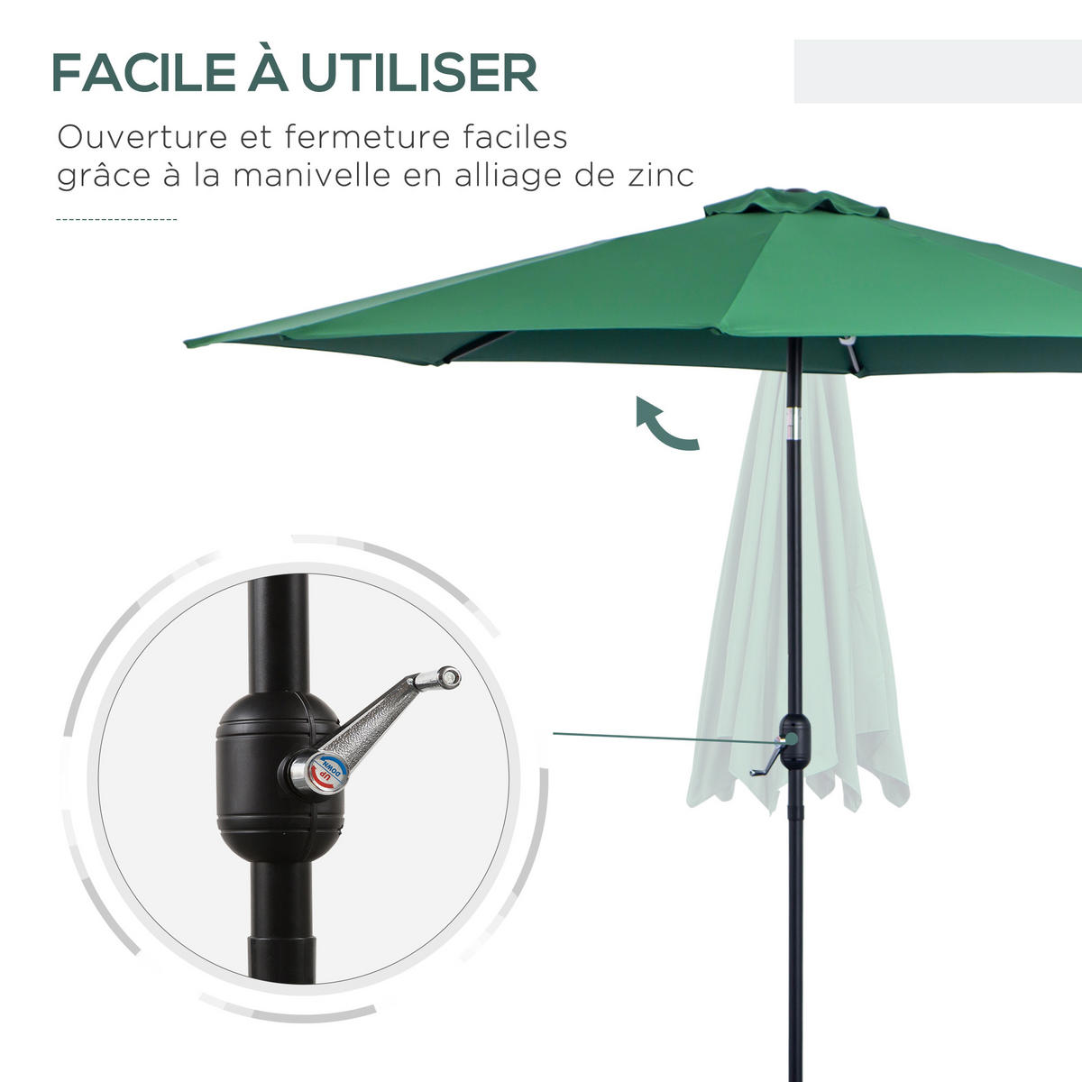 SONNENSCHIRM DE-11355 neigbar, mit Kurbel, Ø 3 m Grün - Grün, Metall (295/295cm) - ComfortXL