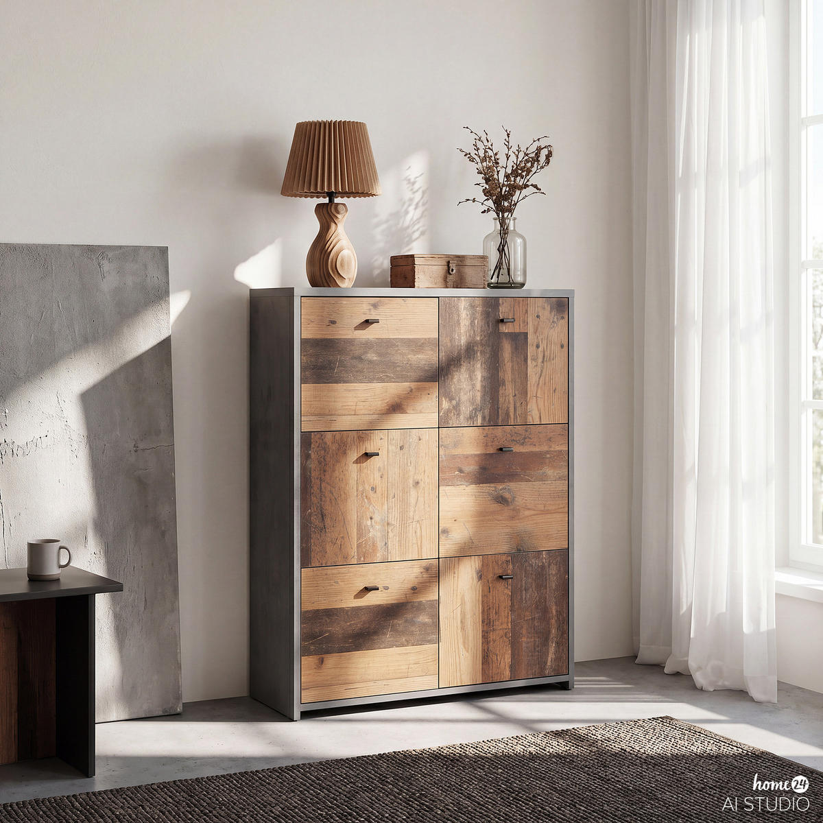 KOMMODE - Dunkelgrau/Schwarz, Holzwerkstoff/Kunststoff (77/113/30cm) - home24