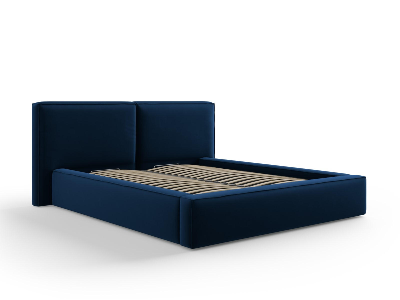 BETT mit Bettkasten und Kopfteil Jodie aus Samt königsblau 160x200cm - Blau, Textil (160/200cm) - Micadoni