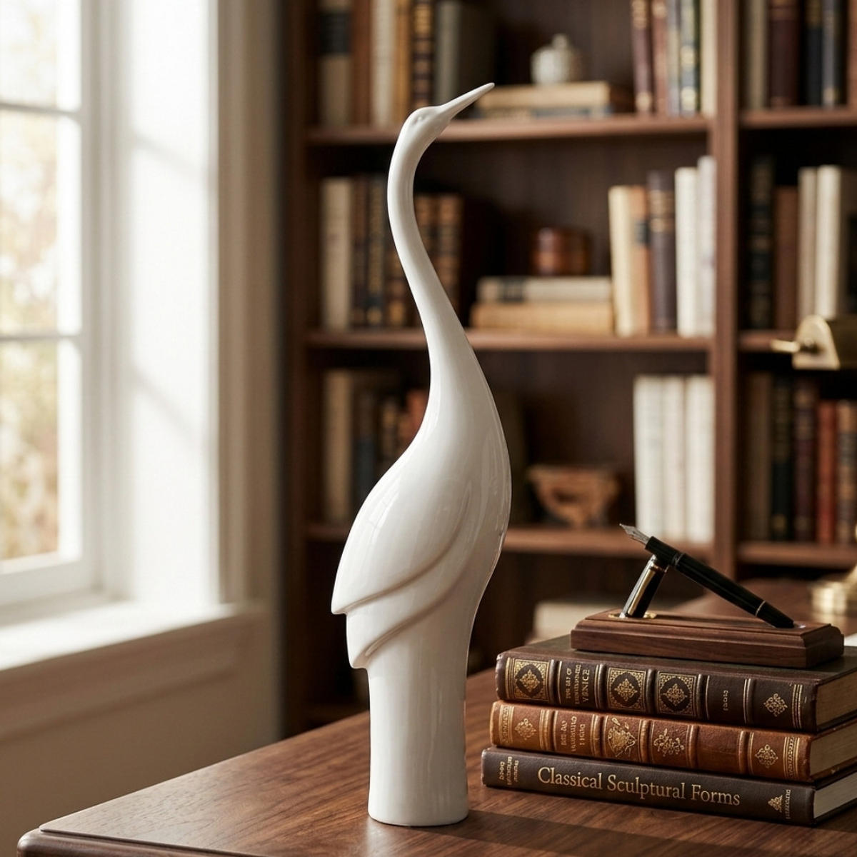 DEKO SKULPTUR Kranisch Weiß Polyresin Handbemalt Modern - Weiß, Keramik (12.5/17/62.5cm) - COCOMaison