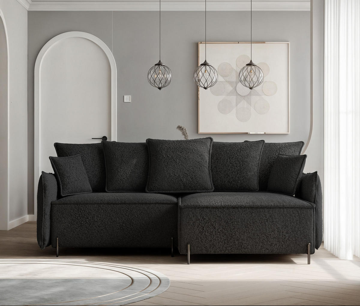 ECKSOFA MARCO Rechts, mit Schlaffunktion und Bettkasten, Anthrazit - Anthrazit, Textil/Metall (221/148cm) - Idohome