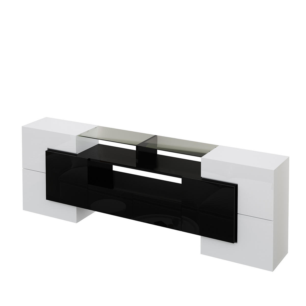 TV-SCHRANK in Hochglanz Weiß/Schwarz mit LED, 4 Türen und 2 Schubladen 200/35/60 cm - Weiß, Holzwerkstoff (200/60/35cm) - Redom